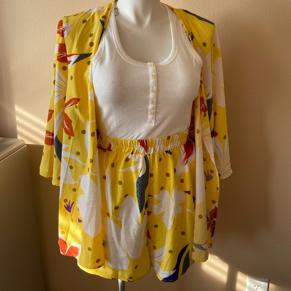 Floral And Polka Dot Kimono & Shorts